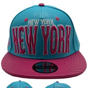 New York E-Flag Stacked Leather Strapback Hat